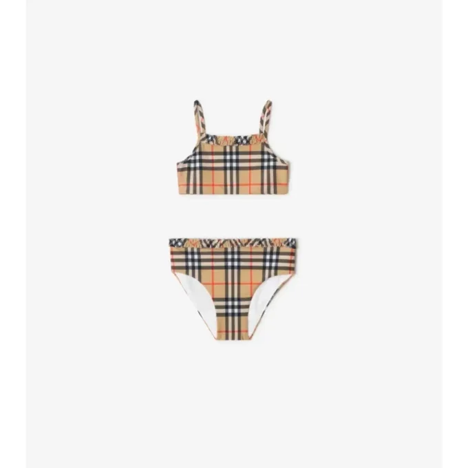 Bikini med volangkant och rutmönster Bikini med volangkant och rutmönster