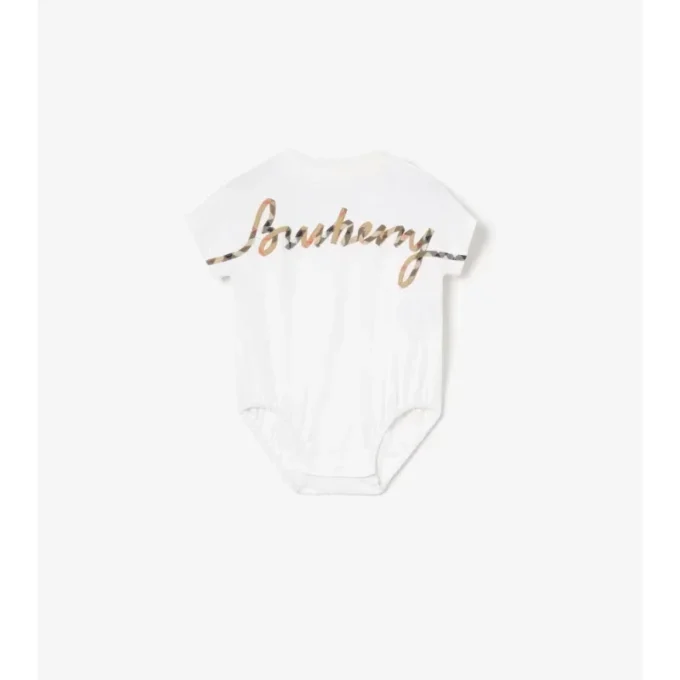 Bodysuit i bomull med kursivt logomönster Bodysuit i bomull med kursivt logomönster