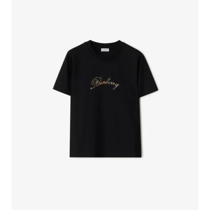 Bomullst-shirt med kursivt logotypmönster Bomullst-shirt med kursivt logotypmönster