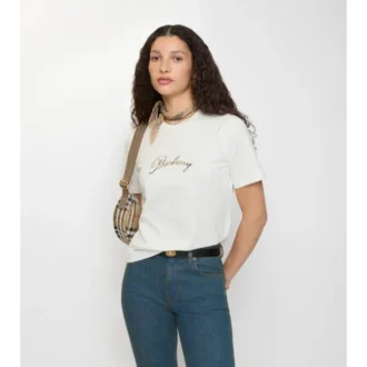 Bomullst-shirt med kursivt logotypmönster