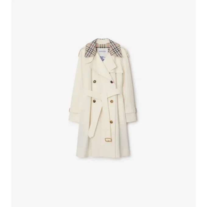 Castleford-Trench Coat i mellanglängd med rutmönstrad krage Castleford-Trench Coat i mellanglängd med rutmönstrad krage