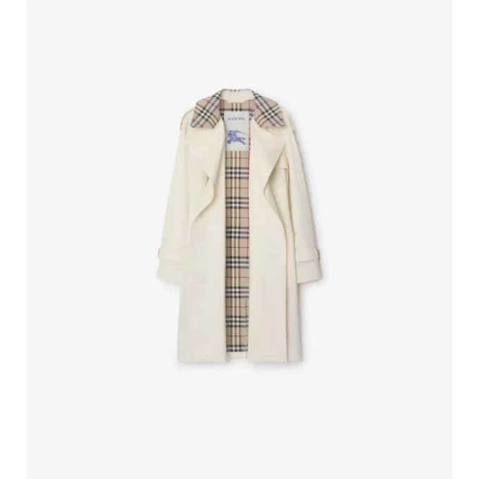 Castleford-Trench Coat i mellanglängd med rutmönstrad krage Castleford-Trench Coat i mellanglängd med rutmönstrad krage
