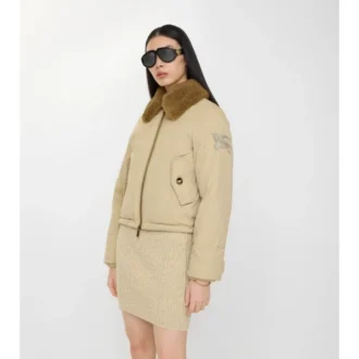 Gabardinejacka med shearlingkrage