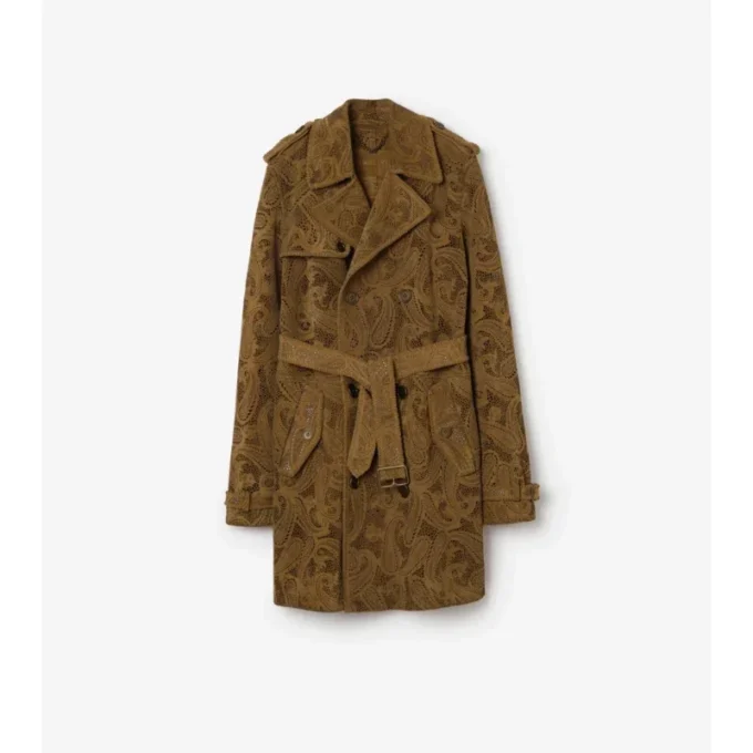 Halvlang Lawshall-Trench Coat i paisley-mönstrat mocka Halvlang Lawshall-Trench Coat i paisley-mönstrat mocka
