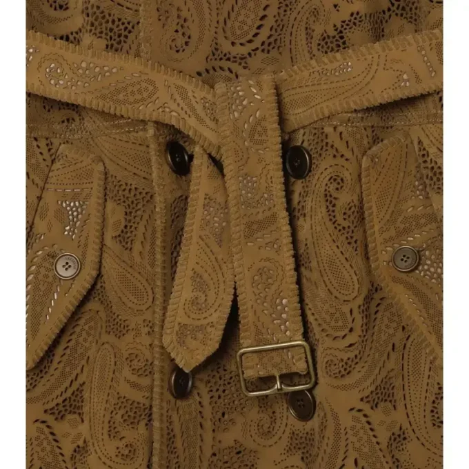 Halvlang Lawshall-Trench Coat i paisley-mönstrat mocka Halvlang Lawshall-Trench Coat i paisley-mönstrat mocka