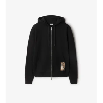 Hoodie i bomull med dragkedja och rutmönster