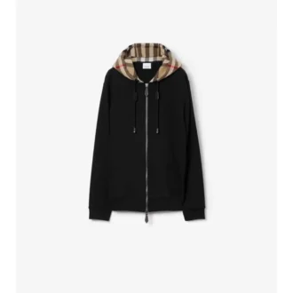Hoodie i bomull med dragkedja och rutmönster