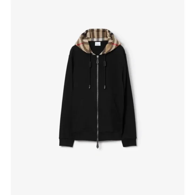 Hoodie i bomull med dragkedja och rutmönster Hoodie i bomull med dragkedja och rutmönster