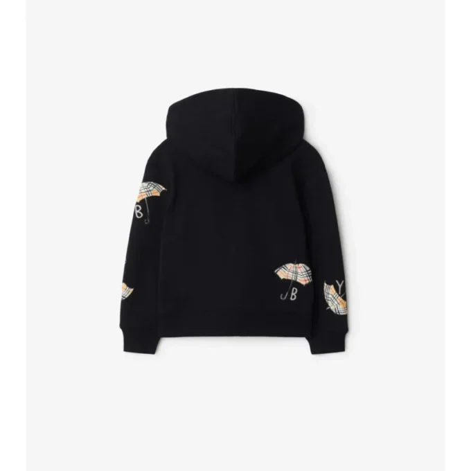 Hoodie i bomull med logotyp för paraplyer och dragkedja Hoodie i bomull med logotyp för paraplyer och dragkedja