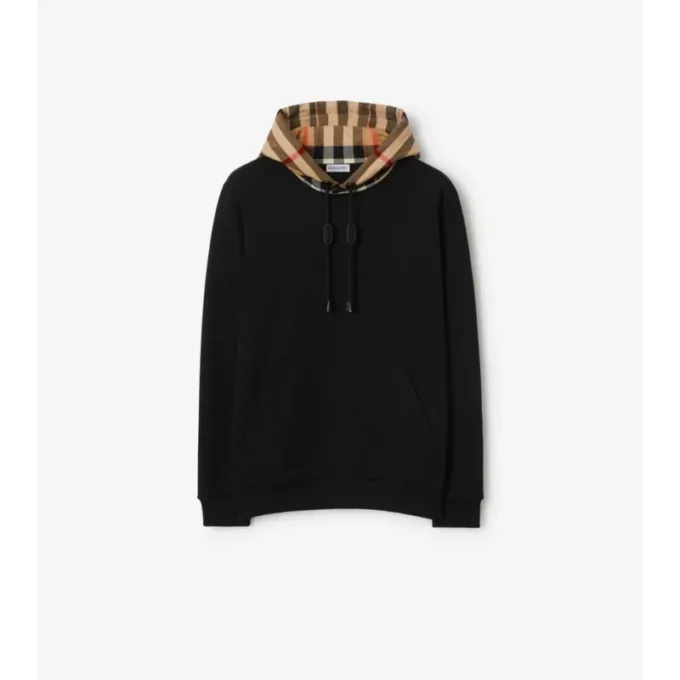 Hoodie i bomull med rutmönster