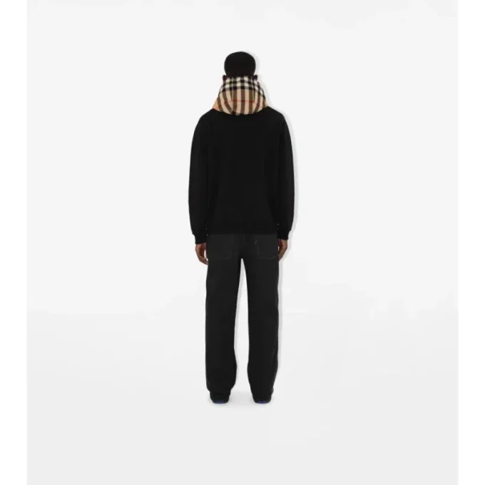 Hoodie i bomull med rutmönster