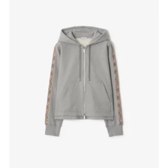 Hoodie i bomull med rutmönster och dragkedja