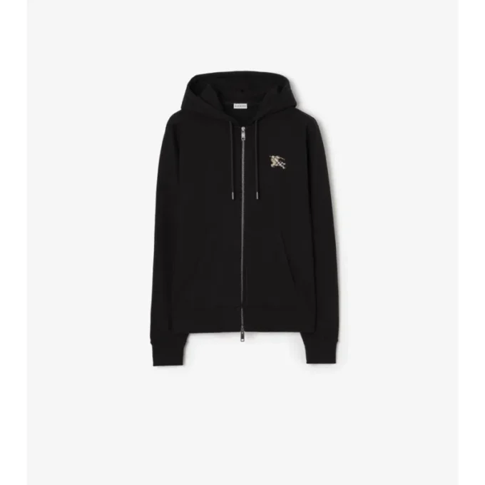 Hoodie i bomull med rutmönster och dragkedja Hoodie i bomull med rutmönster och dragkedja