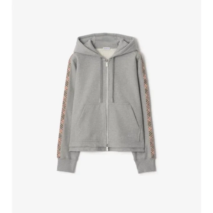 Hoodie i bomull med rutmönster och dragkedja Hoodie i bomull med rutmönster och dragkedja