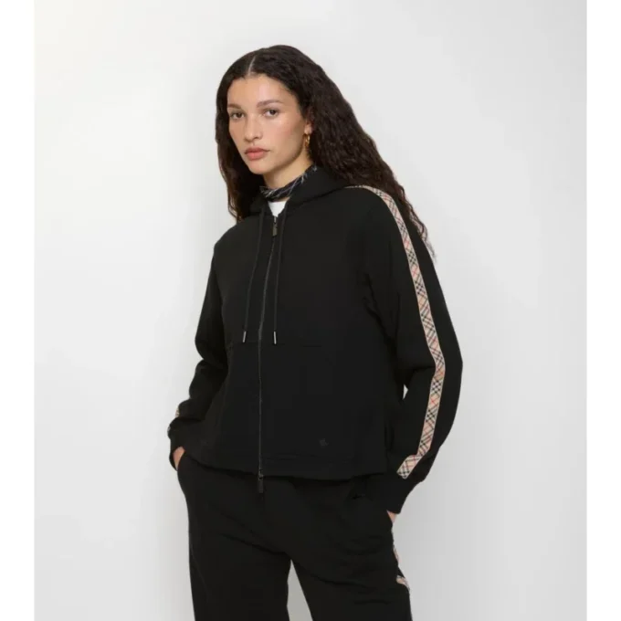 Hoodie i bomull med rutmönster och dragkedja Hoodie i bomull med rutmönster och dragkedja