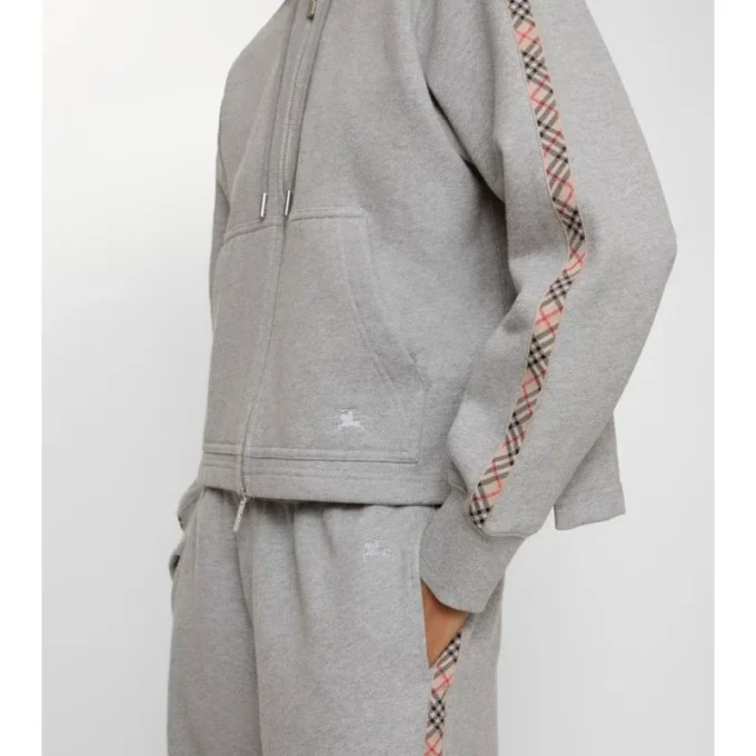 Hoodie i bomull med rutmönster och dragkedja Hoodie i bomull med rutmönster och dragkedja