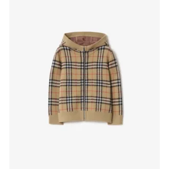 Hoodie i rutmönstrad ull med dragkedja