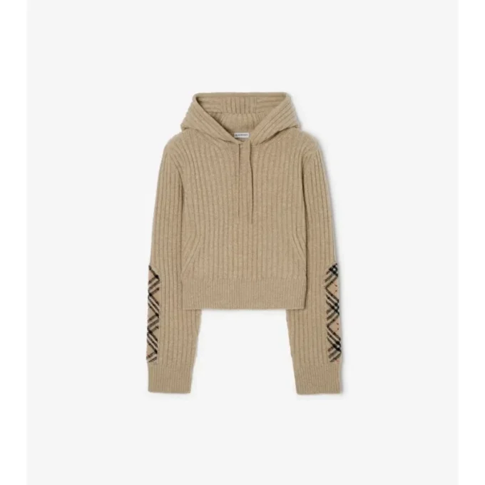 Hoodie i ull och kashmir med rutmönster Hoodie i ull och kashmir med rutmönster
