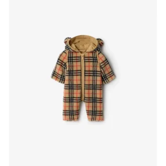 Hoodie-overall i fleece med rutmönster
