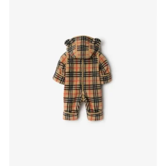 Hoodie-overall i fleece med rutmönster