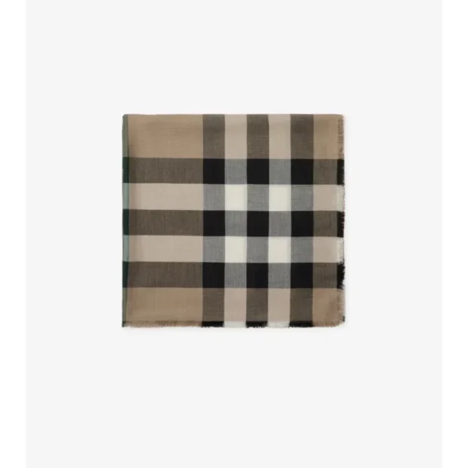 Kashmir- och silkescarf med rutmönster Kashmir- och silkescarf med rutmönster