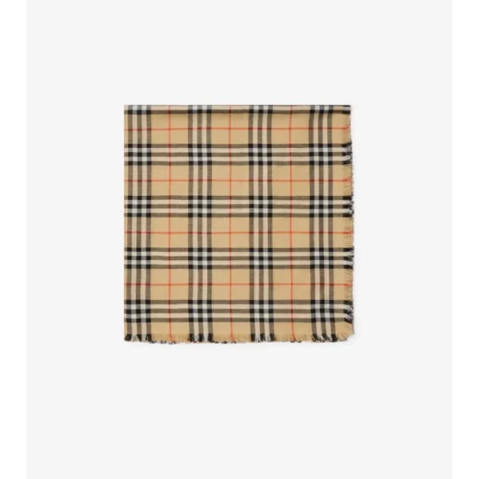 Kashmir- och silkescarf med rutmönster Kashmir- och silkescarf med rutmönster