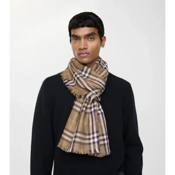 Kashmir- och silkescarf med rutmönster Kashmir- och silkescarf med rutmönster
