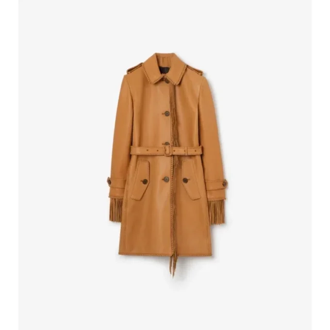 Kort läder Car Coat med fransar Kort läder Car Coat med fransar