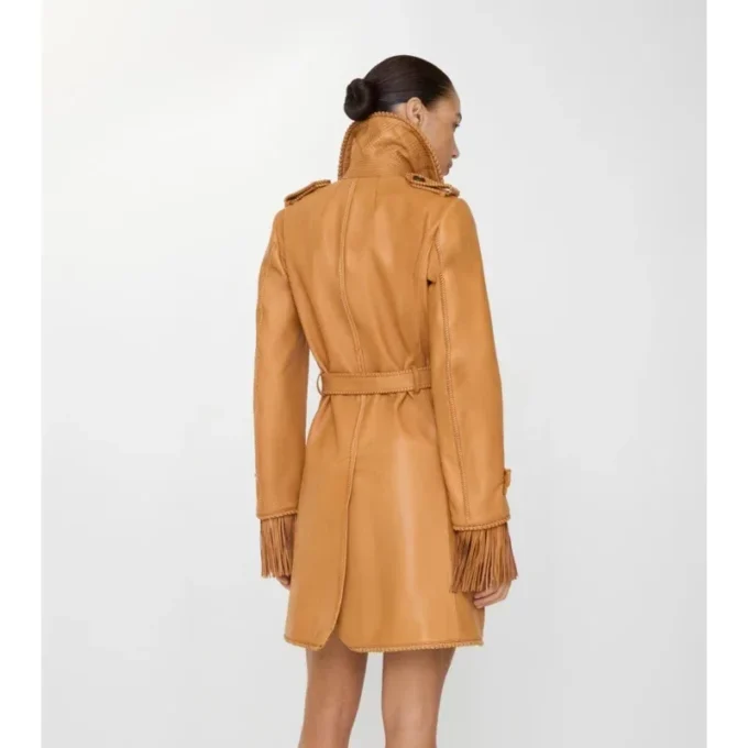 Kort läder Car Coat med fransar Kort läder Car Coat med fransar