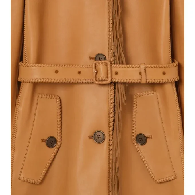 Kort läder Car Coat med fransar Kort läder Car Coat med fransar