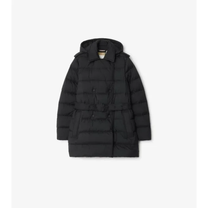 Kort pufferkappa i nylon med huva