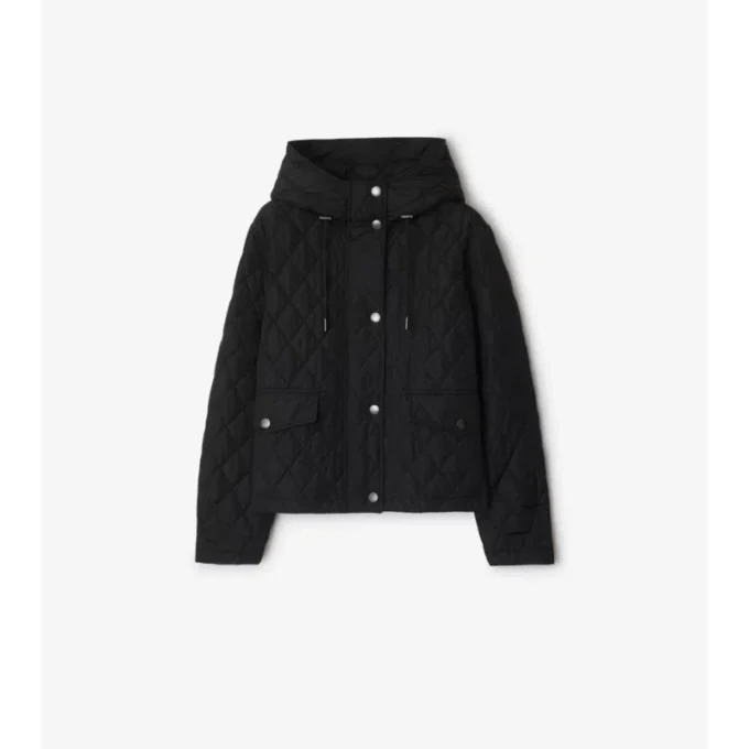 Kort quiltad nylonjacka med huva Kort quiltad nylonjacka med huva