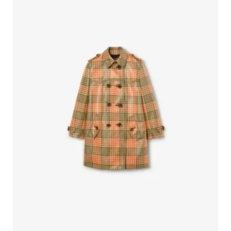 Kort rutig raffia-look Trench Coat