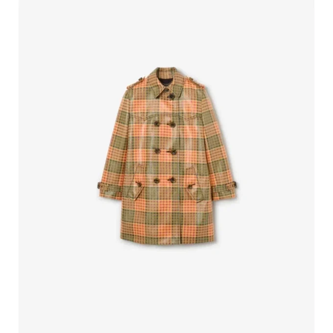 Kort rutig raffia-look Trench Coat Kort rutig raffia-look Trench Coat