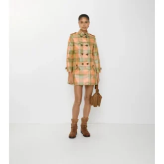 Kort rutig raffia-look Trench Coat