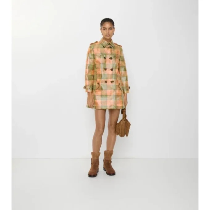 Kort rutig raffia-look Trench Coat Kort rutig raffia-look Trench Coat