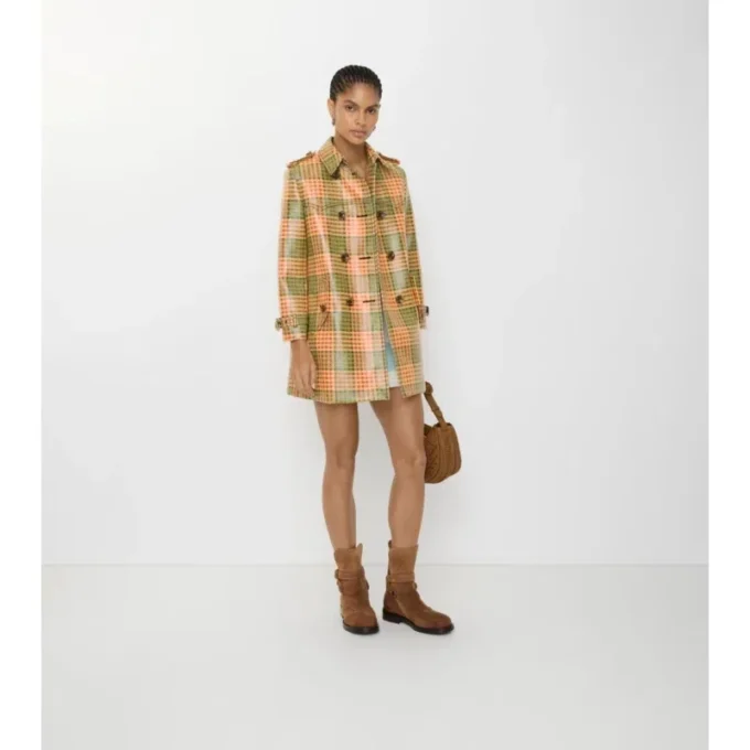 Kort rutig raffia-look Trench Coat Kort rutig raffia-look Trench Coat