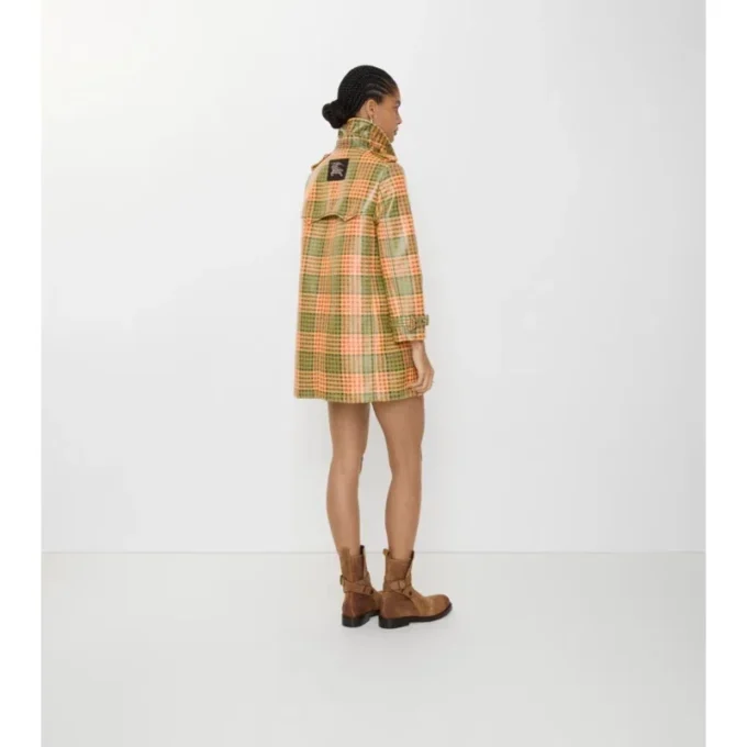 Kort rutig raffia-look Trench Coat Kort rutig raffia-look Trench Coat