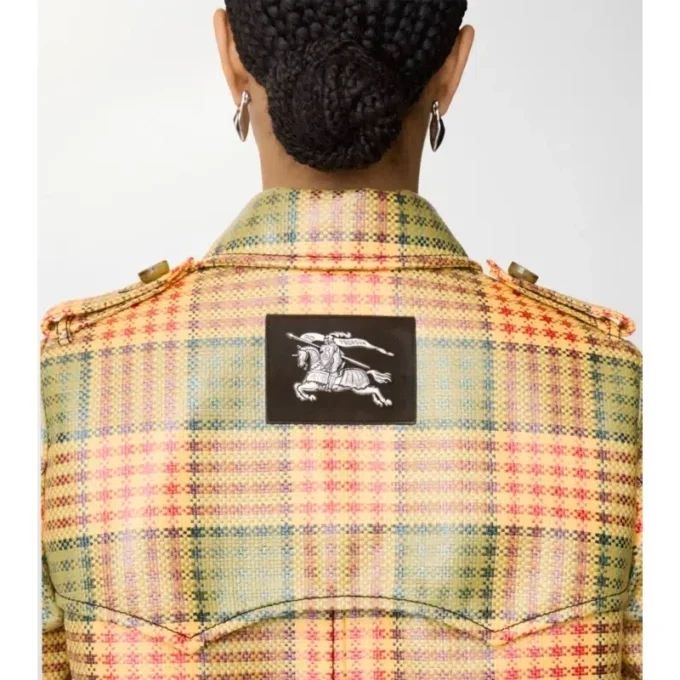 Kort rutig raffia-look Trench Coat Kort rutig raffia-look Trench Coat
