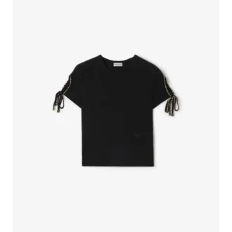 Kort T-shirt i bomull med knytärmar