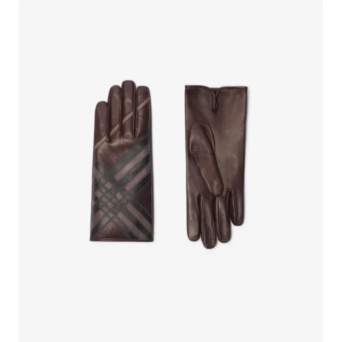Läderhandskar med intarsia-rutmönster Läderhandskar med intarsia-rutmönster