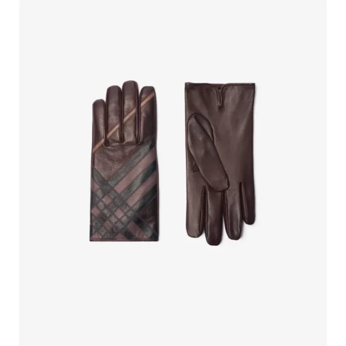 Läderhandskar med intarsia-rutmönster Läderhandskar med intarsia-rutmönster