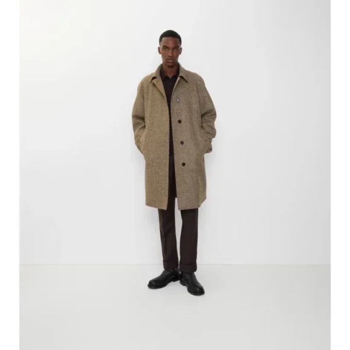 Lång Car Coat i fiskbensmönstrad ull från Dual Burberry Lång Car Coat i fiskbensmönstrad ull från Dual Burberry