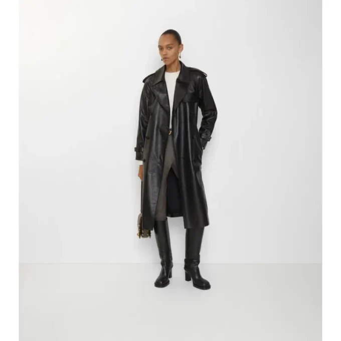 Lång Castleford-trenchcoat i läder Lång Castleford-trenchcoat i läder