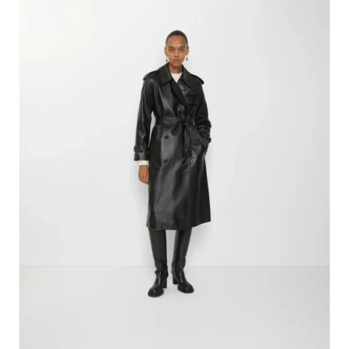 Lång Castleford-trenchcoat i läder Lång Castleford-trenchcoat i läder