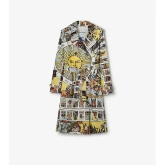 Lång Foxfield-trenchcoat i siden med tarot-tryck