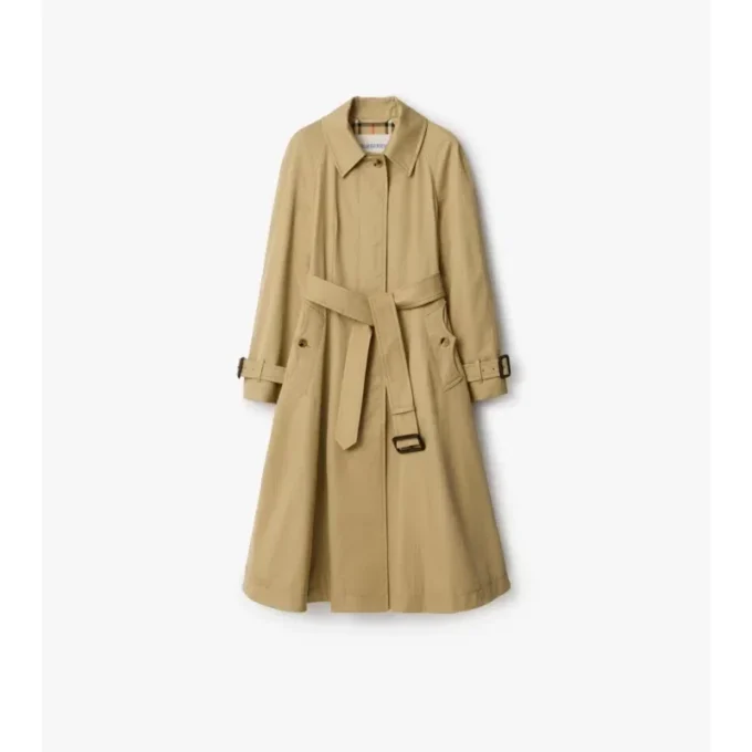 Lång gabardine-Car Coat i Ellingham-modell med utsvängd kjol Lång gabardine-Car Coat i Ellingham-modell med utsvängd kjol