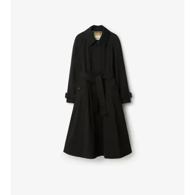 Lång gabardine-Car Coat i Ellingham-modell med utsvängd kjol Lång gabardine-Car Coat i Ellingham-modell med utsvängd kjol
