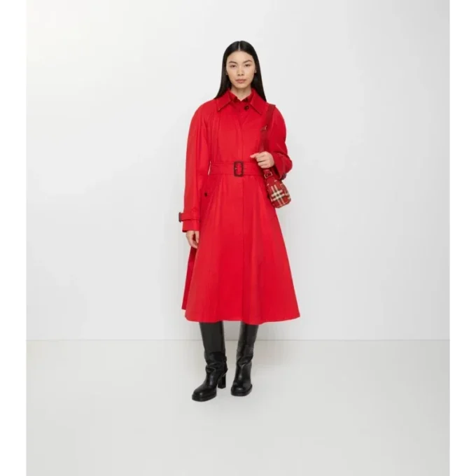 Lång gabardine-Car Coat i Ellingham-modell med utsvängd kjol Lång gabardine-Car Coat i Ellingham-modell med utsvängd kjol