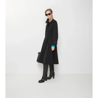 Lång gabardine-Car Coat i Ellingham-modell med utsvängd kjol
